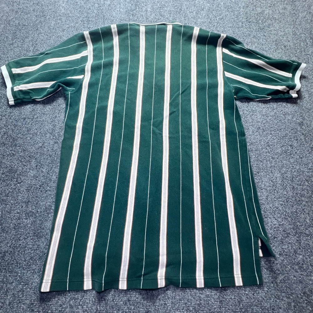 Vintage Slazenger Mens Large Green Striped Cotton Polo Shirt Short Sleeve Logo - Picture 8 of 9